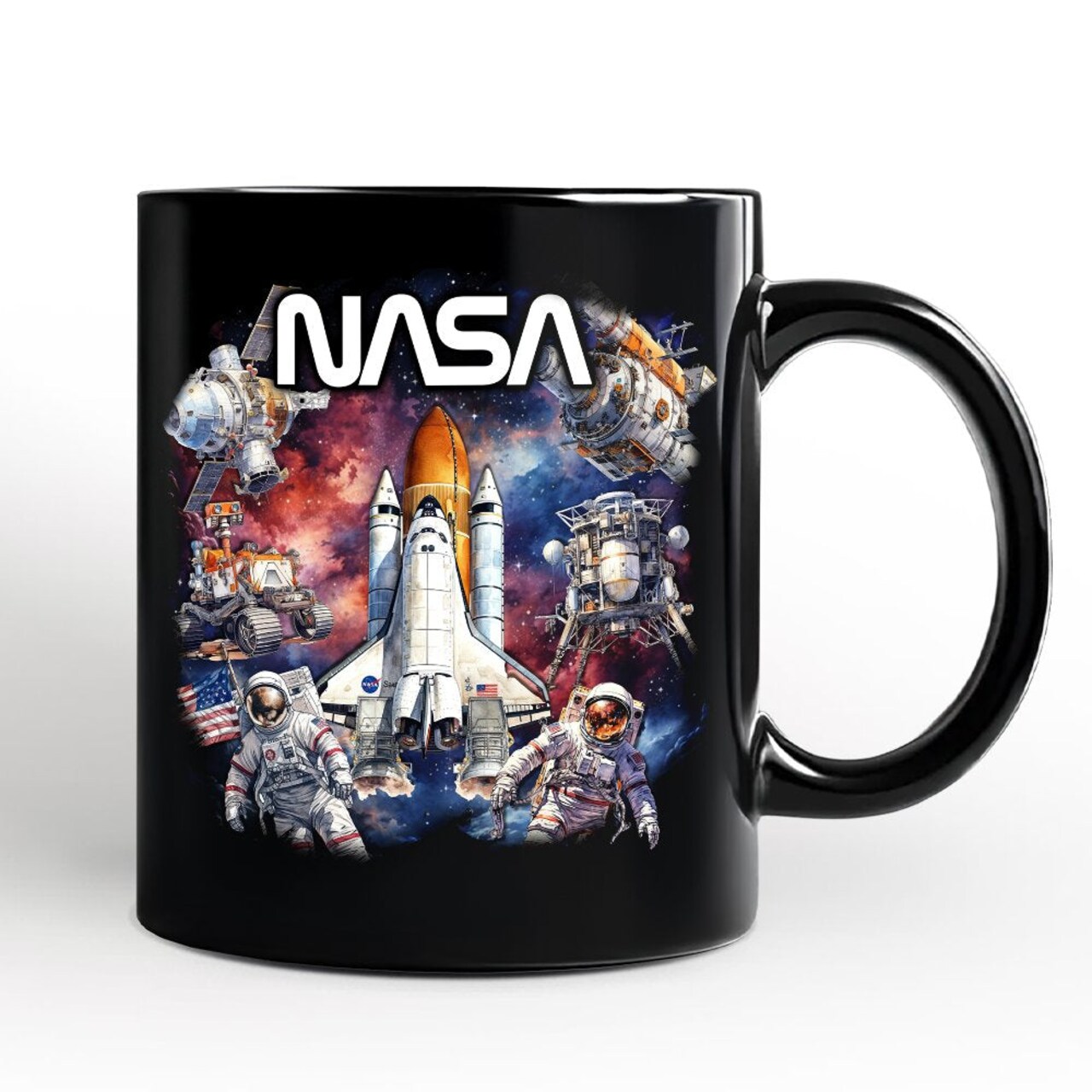 Artistic NASA Handcrafted Christmas Mug, Astronaut in Outer Space with the Planets Gift